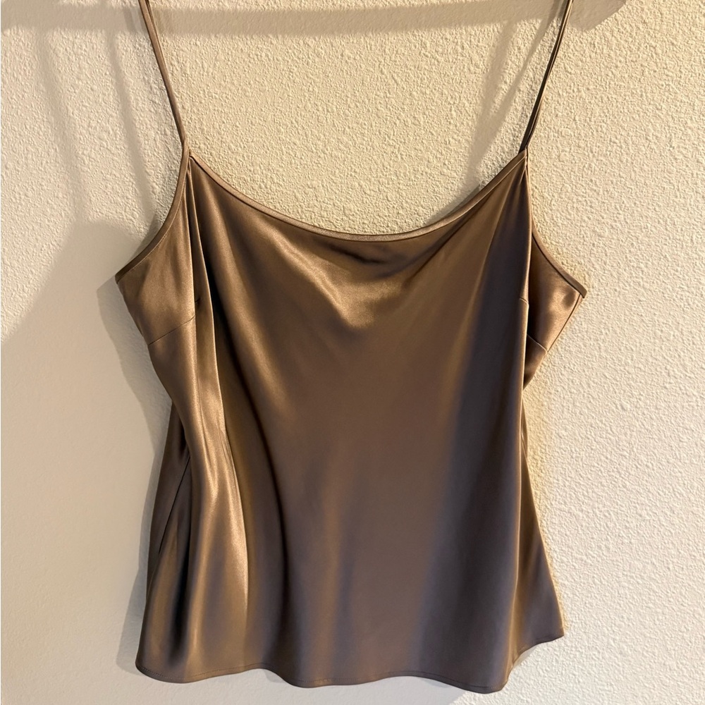 St. John Size 14 Silk Spandex Camisole Tank Top in Rich Brown Quiet Luxury